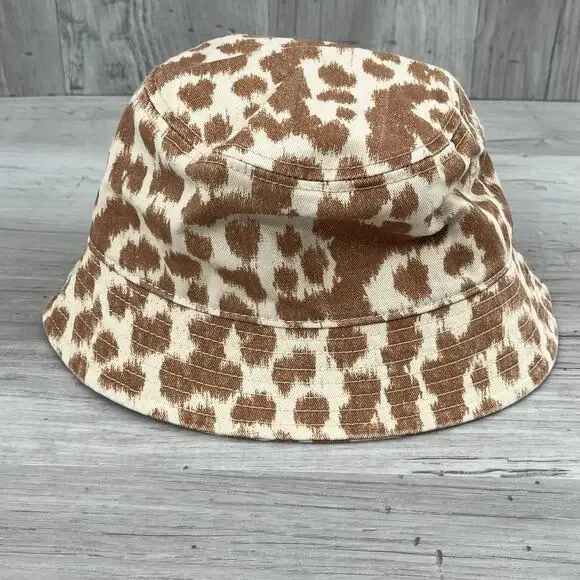 Aerie Brown Tan Animal Print Grommet Accent Bucket Cotton Hat - Picture 2 of 8